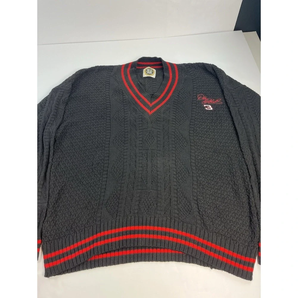 Vintage Dale Earnhardt Black Red Knit Sweater Men's Size XL+ NASCAR Racing #3